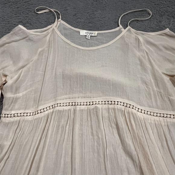 Umgee Boho Peasant Sheer Tunic Top Women's XL Off White Cold Shoulder Bell Slv - Picture 2 of 11
